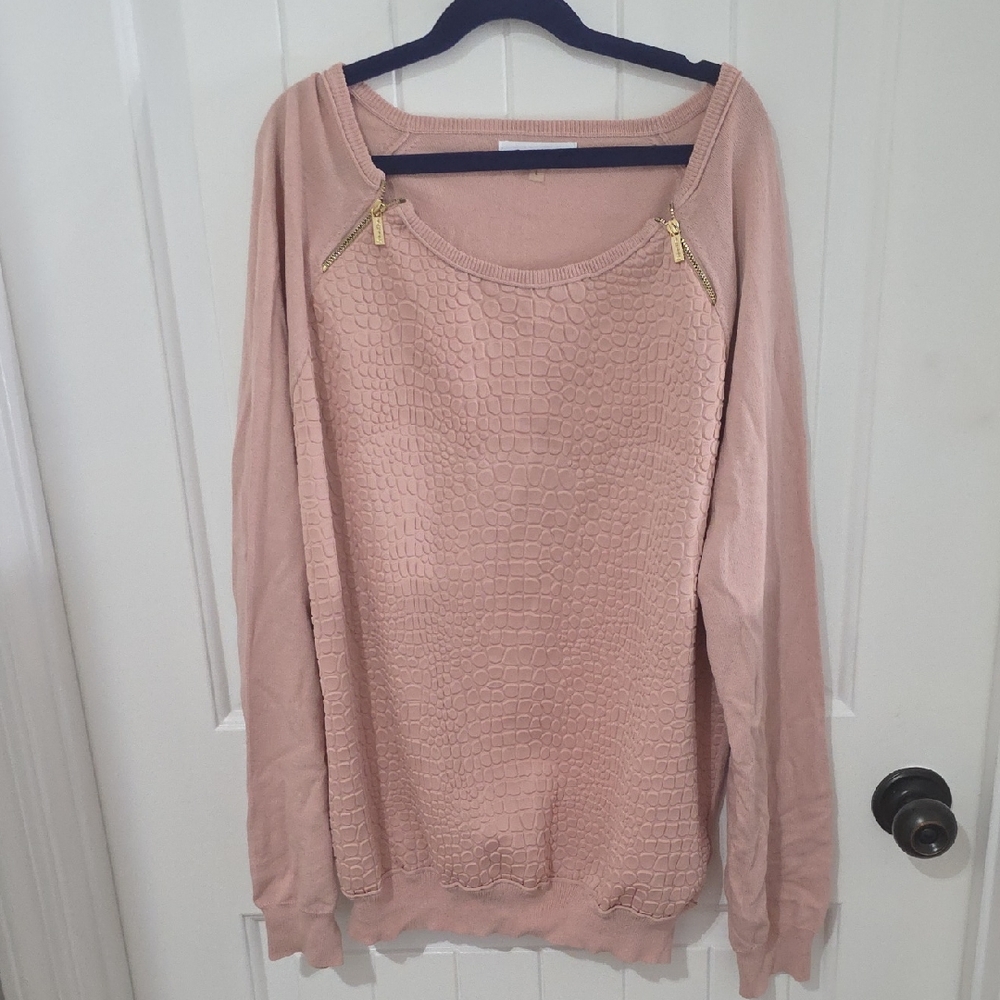 Calvin Klein Women's Blush Scoop-Neck Sweater with Gold Zip Accents
